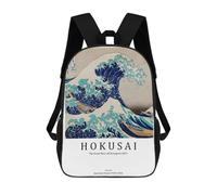 sinyumoney Hokusais Great Wave Kids Backpacks Children Bag,Anime Bag,Large Capacity Kids Backpack, 3D Printed Children's,Student Schoolbag,Kids Boys Girls School Bag 17inch