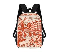 sinyumoney Holland, Amsterdam Illustration Children's 17 Inch School Backpack 3D Printed Casual Daypacks for Kids Travel Rucksacks Book Bags Kids School Bag