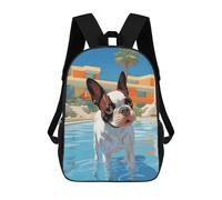 sinyumoney Hollywood Boston Terrier Backpacks Kids School Backpack School Bag 3D Printed School Bag for Boys Elementary And Middle School Students 17inch