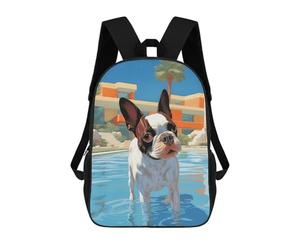 sinyumoney Hollywood Boston Terrier Backpacks Kids School Backpack School Bag 3D Printed School Bag for Boys Elementary And Middle School Students 17inch