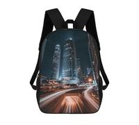 sinyumoney Hong Kong By Night 3D Printed Children's School Backpack for Kids Travel Rucksacks Book Bags Kids School Bag 17inch