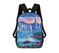 sinyumoney Hong Kong China School Backpack Fashion Stationery Backpack Waterproof Casual Daypacks for Teenage Girls Boys Women Men 17inch