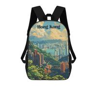 sinyumoney Hong Kong Cityscape Illustration Rucksack Lightweight Casual Daypack School Backpacks- Perfect for Travel, Work And Daily Use 17inch