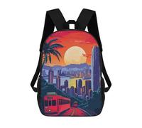 sinyumoney Hong Kong Skyline Tram School Backpack 3D Printed School Bags Boys Girls Laptop Backpack for Kids/Students/Adults 17inch