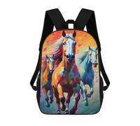 sinyumoney Horse Geometric Art Rucksacks 3D Printed Children Backpacks Fashion Casual Daypack Cute Travel Bags Outdoor Casual Daypack for Boy And Girl 17inch
