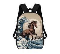 sinyumoney Horse Great Wave 3D Printed Children's School Backpack for Kids High Capacity Travel Rucksacks Book Bags Kids School Bag Back Pack 17inch