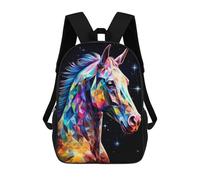 sinyumoney Horse in Geometric Pattern Children's Backpack, 3D Printed School Backpack, Backpack for Boys Girls, Adjustable School Bag for Primary School 17inch