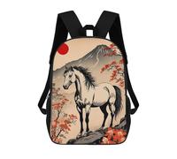 sinyumoney Horse Japanese Art Children's Backpack, Schoolbag Large Capacity Students Bookbag Rucksack Knapsack for Boys Girls Adults Teen 17inch