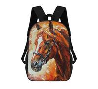 sinyumoney Horse Portrait Painting in Warm Tones 3D Printed Children's School Backpack for Kids High Capacity Travel Rucksacks Book Bags Kids School Bag Back Pack 17inch