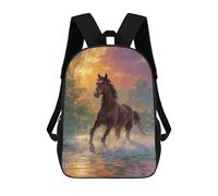 sinyumoney Horse Running in Water Backpack with Pocket 3D Printed Backpacks, Travel Rucksacks Book Bags Kids School Bag 17inch