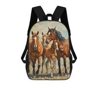 sinyumoney Horses Painting Family Portrait Kids Backpack, Kids School Bag 3D Printed School Backpacks for Boys And Teenager School Students 17inch