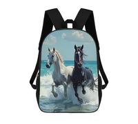 sinyumoney Horses Running in The Ocean School Bag Backpack Teen Schoolbag 3D Printing Adjustable Schoolbag Fashion Pocket Bag for Kids Boys Girls Students And Teenagers Fans 17inch