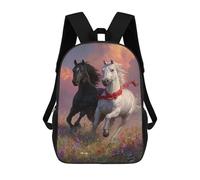 sinyumoney Horses Running Wildflowers 3D Printed 17inch Kids School Backpack School Bag Fashion Rucksacks for Boys Elementary And Middle School Students