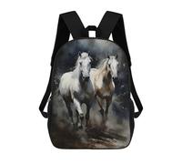 sinyumoney Horses Watercolor Art Backpacks Kids School Backpack School Bag 3D Printed School Bag for Boys Elementary And Middle School Students 17inch
