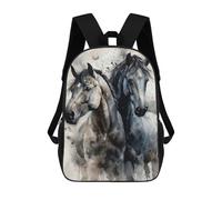 sinyumoney Horses Watercolor Children's School Backpack 3D Printed for Kids Travel Rucksacks Book Bags for Boys Elementary School Students 17inch