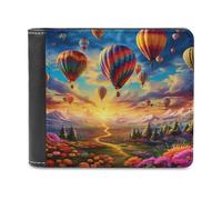 sinyumoney Hot Air Balloons Over A Flower Field 3D Print PU Leather Wallet Use Holds Bills Banknote Compartments Soft Convenient Purse for Boys Girls 11.7cm*9.5cm