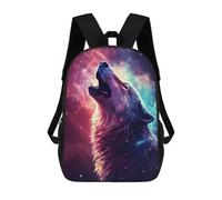 sinyumoney Howling Wolf Galaxy 3D Printed Kids 17inch Backpacks Boys Fashion Travel Backpacks School Bag for Boys Elementary And Middle School Students