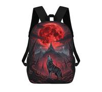 sinyumoney Howling Wolf Red Moon Backpacks Kids School Backpack Fashion School Bag 3D Printed School Bag for Boys Elementary And Middle School Students 17inch