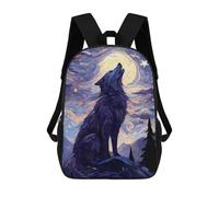 sinyumoney Howling Wolf Starry Night Kids Backpack, Kids School Bag 3D Printed School Backpacks for Boys And Teenager School Students 17inch