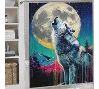 sinyumoney Howling Wolf Under Full Moon -2 Bath Shower Curtains Mildew Quick Drying Proof Resistant Modern Fabric Bathroom Decor Set for Bathtub Shower Stall 69.69x70.87Inch（177x180cm）