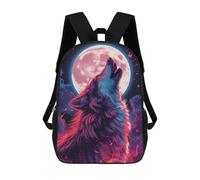 sinyumoney Howling Wolf Under Pink Moon Art School Backpack 3D Printed Children's 17inch Backpacks Bag Bookbag for Kids Boy Girl Book Bags Kids School Bag Travel Rucksacks