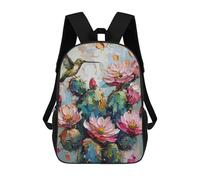 sinyumoney Hummingbird Cactus Flowers Art Print 3D Printed 17inch Kids School Bag Rucksacks Children's School Fashion Casual Back Pack High Capacity Travel Book Bags