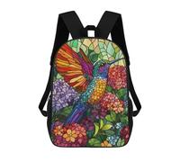 sinyumoney Hummingbird in Bloom Stained Glass Backpack School Bag Rucksack Casual Daypacks School Work Travel Bag for Men, Women & Teenage Boys 17inch