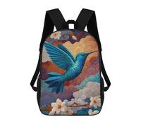 sinyumoney Hummingbird in Flight with Flowers Backpack School Bag Lightweight Casual Daypack School Backpacks for Teenage Girls Boys Women Men 17inch