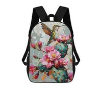 sinyumoney Hummingbird on Cactus with Pink Flowers Children's Backpacks School Backpack 3D Printed for Kids Travel Rucksacks Book Bags Kids 17inch School Bag