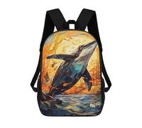 sinyumoney Humpback Stained Glass 3D Printed Children's School Backpack for Kids High Capacity Travel Rucksacks Book Bags Kids School Bag Back Pack 17inch