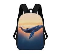 sinyumoney Humpback Whale Sunset Kids School Backpack School Bag 3D Printed School Bag for Boys Elementary And Middle School Students 17inch