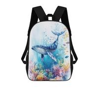 sinyumoney Humpback Whale Watercolor Children's Backpack, 3D Printed School Backpack, Backpack for Boys Girls, Adjustable School Bag for Primary School 17inch