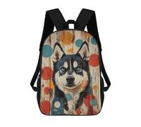 sinyumoney Husky Dog Portrait on Wood Backpack School Secondary Causal Travel High School Bags for Boys/Girls/Teenagers 17inch