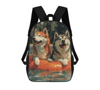 sinyumoney Husky Dogs Floating Tube Children's Backpack, Schoolbag Large Capacity Students Bookbag Rucksack Knapsack for Boys Girls Adults Teen 17inch
