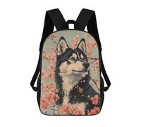 sinyumoney Husky in Cherry Blossoms Husky Dog Cherry Blossom Floral Art Backpacks Kids School Backpack School Bag 3D Printed School Bag for Boys Elementary And Middle School Students 17inch