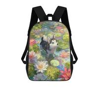 sinyumoney Husky Puppy in Lily Pond Painting Children's Backpacks School 3D Printed Bag Bookbag for Kids Travel Rucksacks Boy Girl Book Bags Kids School Bag 17inch