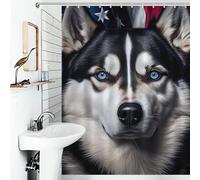 sinyumoney Husky USA Flag America Shower Curtain Anti Mould Quick Drying Proof Resistant Bath Curtains for Shower for Home Bathroom Toile 53.54x70.87Inch（136x180cm）