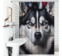 sinyumoney Husky USA Flag America Shower Curtain Anti Mould Thicken Durable Polyester Modern Polyester Water Repellent for Travel Trailer 46.85x70.87Inch（119x180cm）