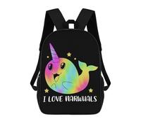 sinyumoney I Love Narwhals Backpacks Kids School Backpack School Bag 3D Printed School Bag for Boys Elementary And Middle School Students 17inch