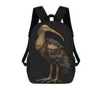 sinyumoney Ibis Bird Illustration on Black Background Rucksack Lightweight Airport College Students Back Pack for Girls Boys Teenage 17inch