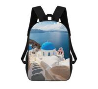 sinyumoney Iconic Santorini Greece Backpacks Kids School Backpack School Bag 3D Printed Fashion School Bags for Boys Elementary And Middle School Students 17inch