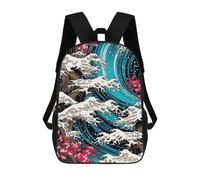sinyumoney Iconic Tsunami Swirls Children's Backpack, 3D Printed School Backpack, Backpack for Boys Girls, Adjustable School Bag for Primary School 17inch