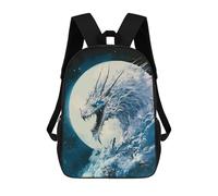 sinyumoney Icy Dragon Moon Digital Art Children's Backpacks School Backpack 3D Printed for Kids Travel Rucksacks Book Bags Kids 17inch School Bag