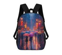 sinyumoney Impressionist Inspired Cityscape with Umbrellas 3D Printed Children's School Backpack for Kids High Capacity Travel Rucksacks Book Bags Kids School Bag Back Pack 17inch