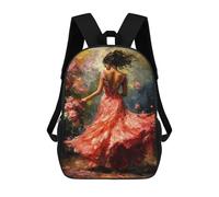 sinyumoney Impressionist Inspired Elegant Woman in Floral Dress Children's Backpacks School 3D Printed Bag Bookbag for Kids Travel Rucksacks Boy Girl Book Bags Kids School Bag 17inch