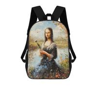 sinyumoney Impressionist Inspired Mona Lisa Rucksacks 3D Printed Children Backpacks Fashion Casual Daypack Cute Travel Bags Outdoor Casual Daypack for Boy And Girl 17inch