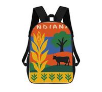 sinyumoney Indiana Landscape Illustration with Corn And Cow Kids Backpack 17 Inch School Bag 3D Printed Cartoon School Backpacks for Boys And Teenager School Students