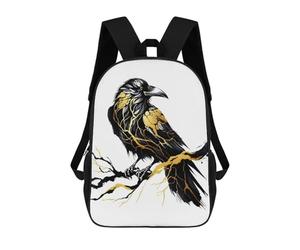 sinyumoney Ink Raven 3D Printed School Backpack Casual Children's Backpacks 3D Printed School Bag for Boys Elementary And Middle 17inch