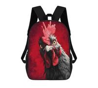 sinyumoney Intense Rooster Portrait on Red Background Children's Backpack, 17 Inch 3D Printed School Backpack, Backpack Cartoon Adjustable School Bag for Primary School