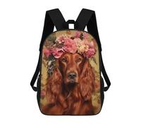 sinyumoney Irish Setter with Flowers 3D Printed 17 Inch School Backpack Children's Backpacks 3D Printed Cool Knapsack for Boys Elementary And Middle